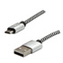 Logo USB cable (2.0), USB A male - microUSB M, 1m, 480 Mb/s, 5V/2A, silver, box, nylon braided, aluminium connector cover
