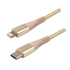 Logo USB cable (2.0), USB C M - Apple Lightning M, 1m, MFi certification, 5V/3A, gold, box, nylon braided, aluminium connector cov