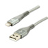 Logo USB kabel (2.0), USB A M - Apple Lightning M, 2m, MFi certifikat, 5V/2,4A, srebrny, box, oplot nylonowy, aluminiowa osona z