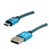 USB cable (2.0), USB A samec - 2m, 480 Mb/s, 5V/1A, blue, Logo box, nylon braided, aluminium connector cover
