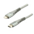 USB cable (2.0), USB C samec - Apple Lightning samec, 1m, MFi certification, 5V/3A, silver, Logo box, nylon braided, aluminium con